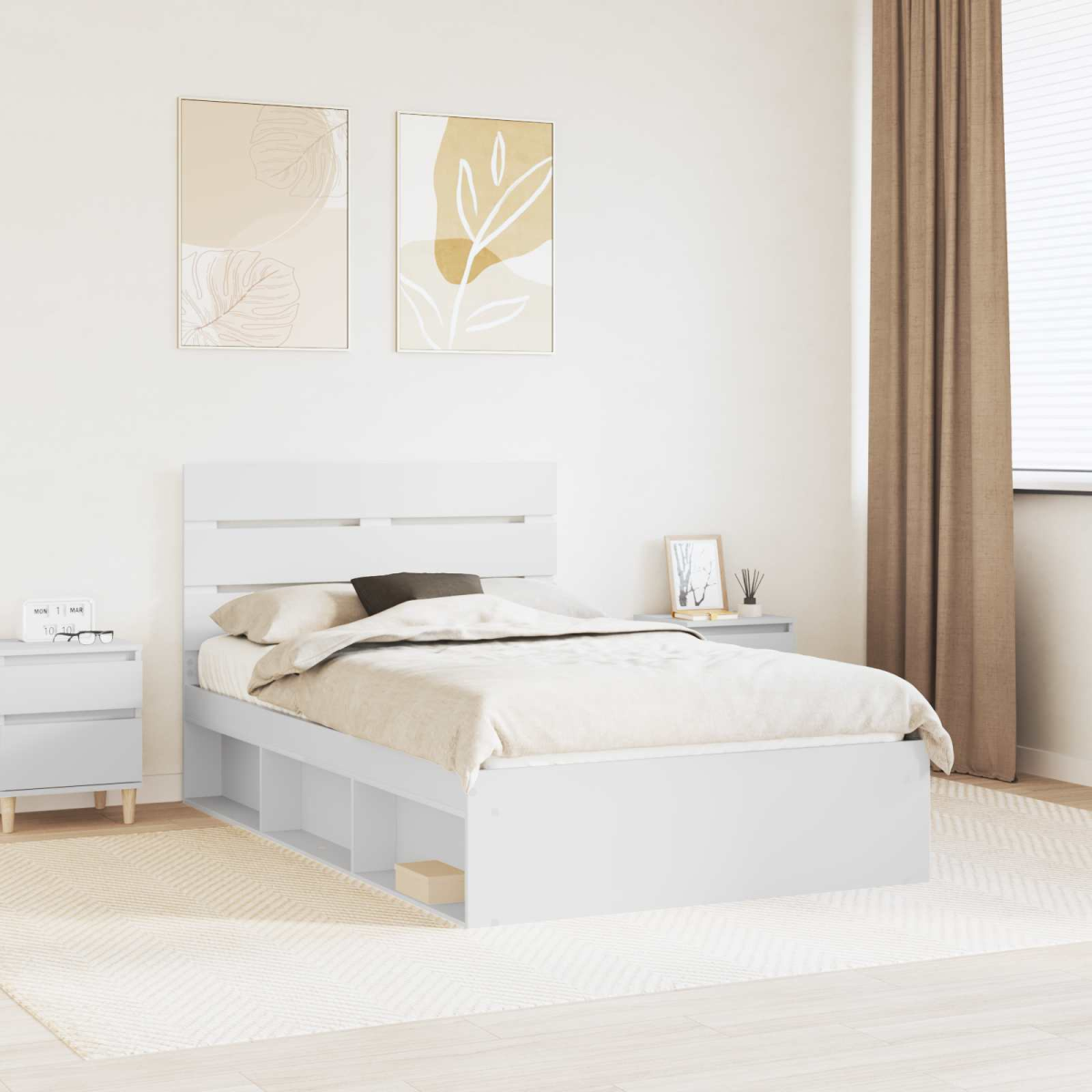 vidaXL Bed Frame with Headboard White 200 x 200 cm Solid Pine Wood - from vidaXL