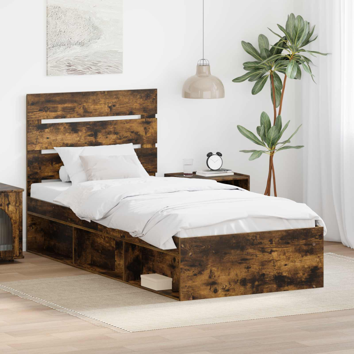 vidaXL Bed Frame with Headboard White 200 x 200 cm Solid Pine Wood - from vidaXL