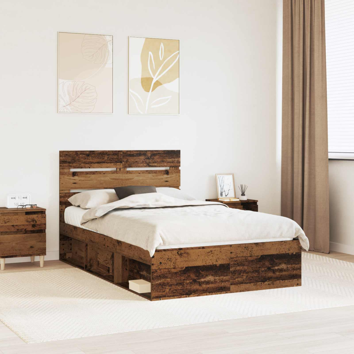 vidaXL Bed Frame with Headboard White 200 x 200 cm Solid Pine Wood - from vidaXL