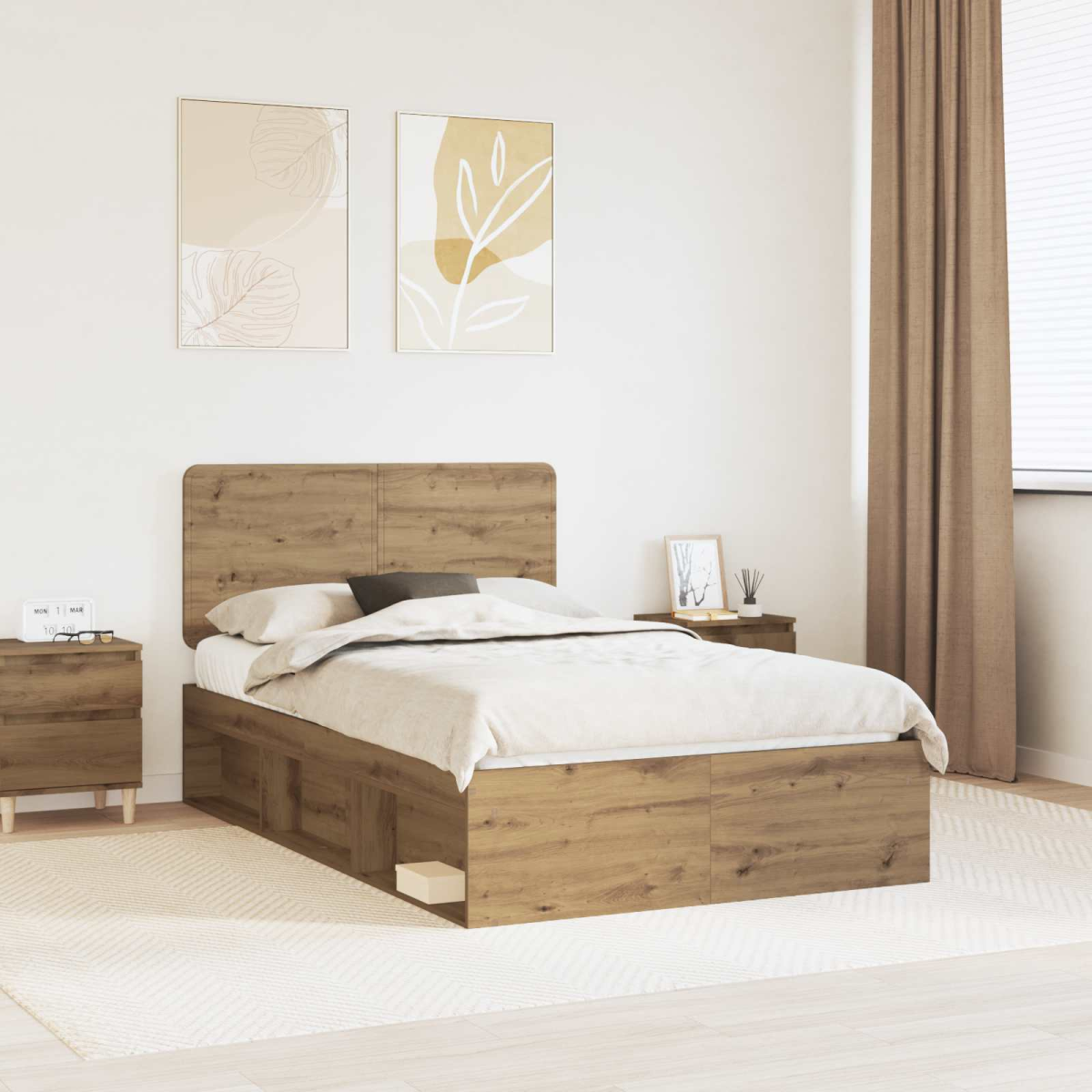 vidaXL Bed Frame with Headboard White 200 x 200 cm Solid Pine Wood - from vidaXL