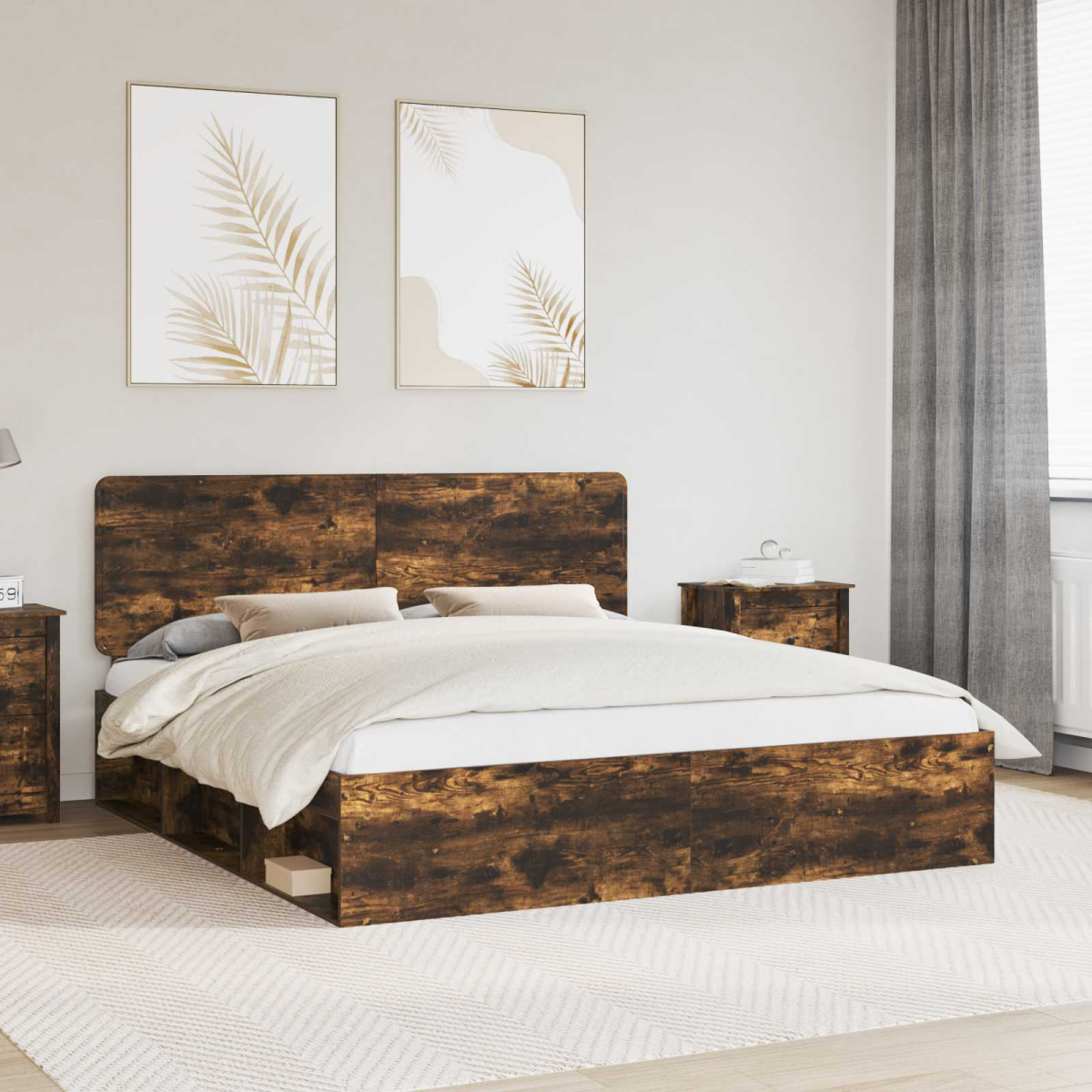 vidaXL Bed Frame with Headboard White 200 x 200 cm Solid Pine Wood - from vidaXL