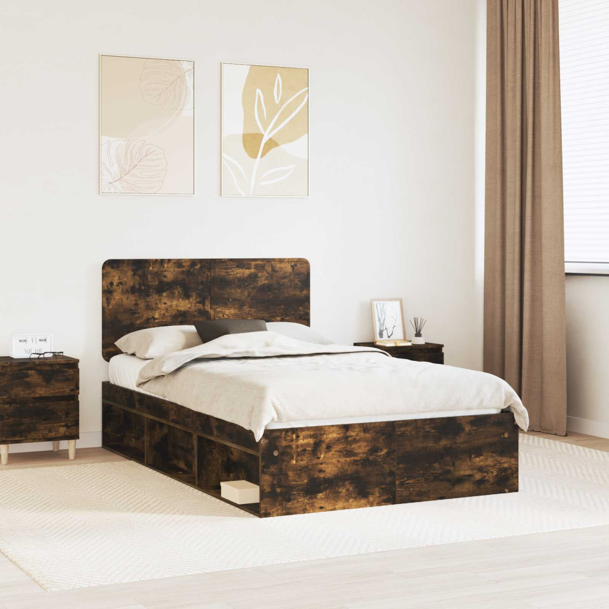 vidaXL Bed Frame with Headboard White 200 x 200 cm Solid Pine Wood - from vidaXL