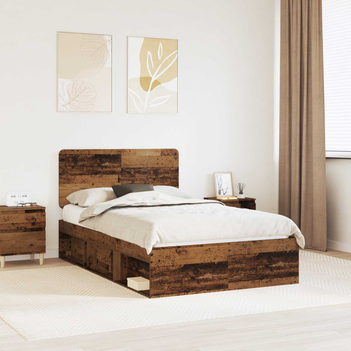 vidaXL Bed Frame with Headboard White 200 x 200 cm Solid Pine Wood - from vidaXL
