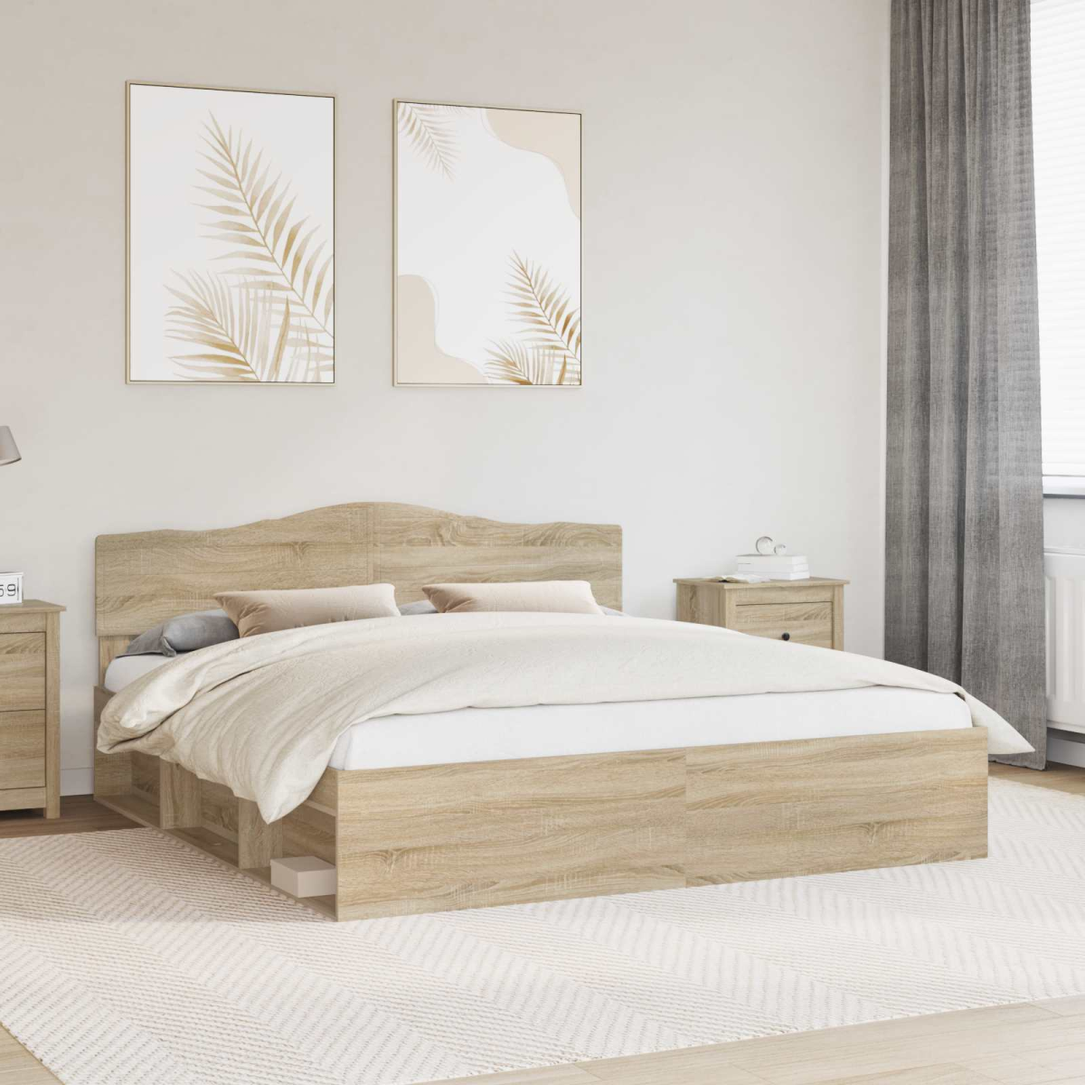 vidaXL Bed Frame with Headboard White 200 x 200 cm Solid Pine Wood - from vidaXL