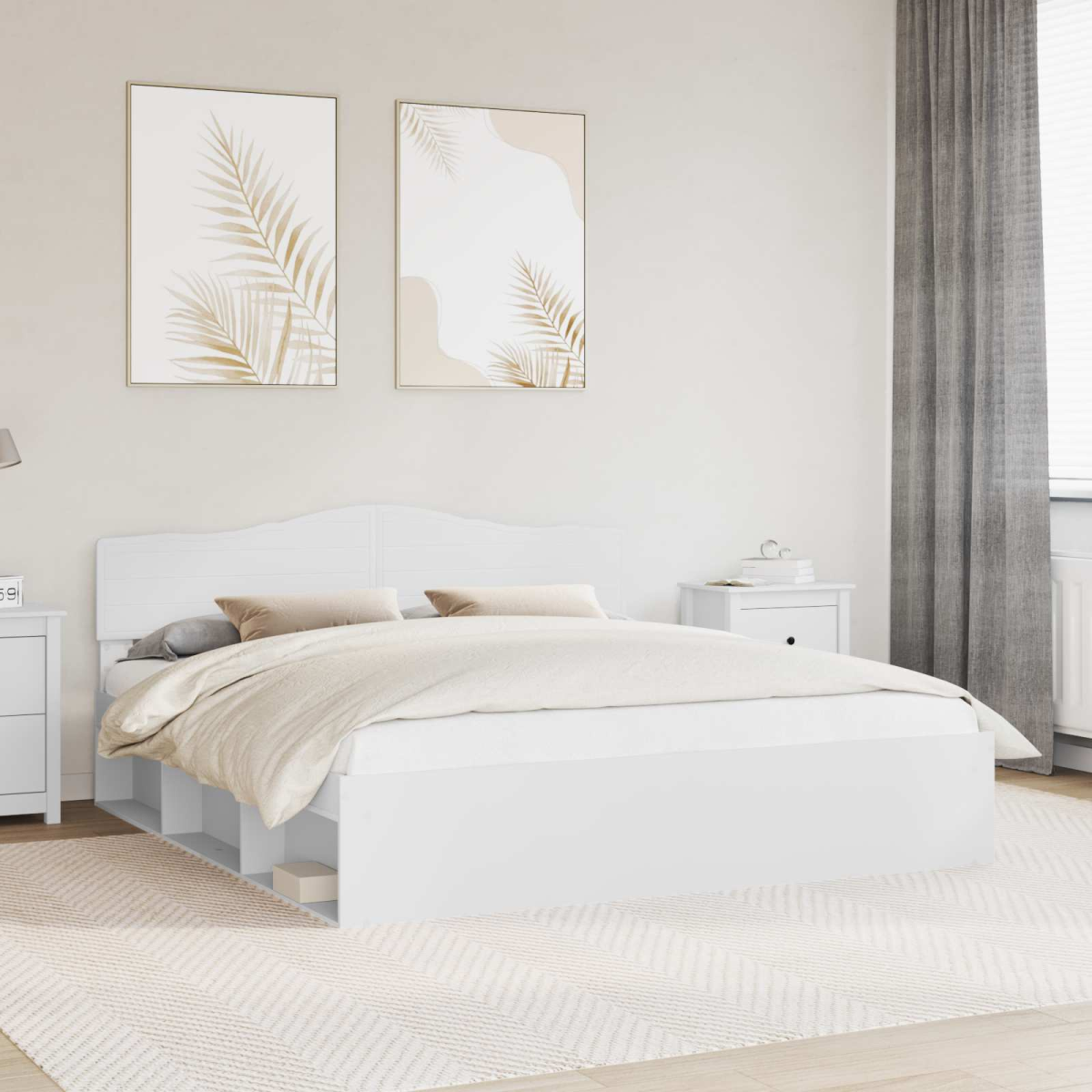 vidaXL Bed Frame with Headboard White 200 x 200 cm Solid Pine Wood - from vidaXL