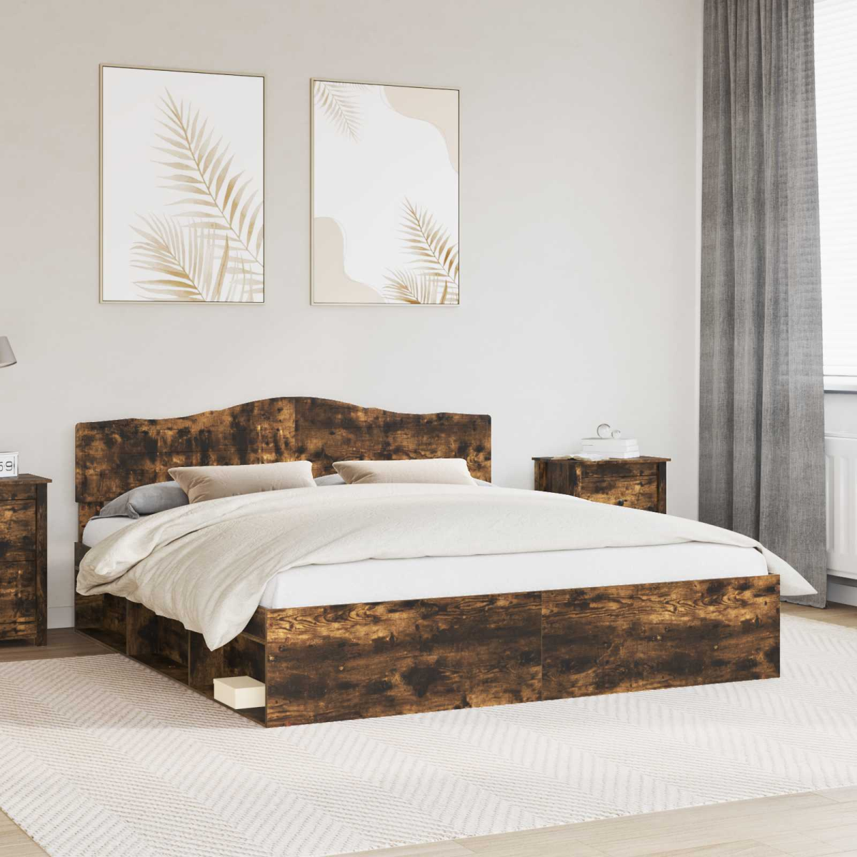 vidaXL Bed Frame with Headboard White 200 x 200 cm Solid Pine Wood - from vidaXL