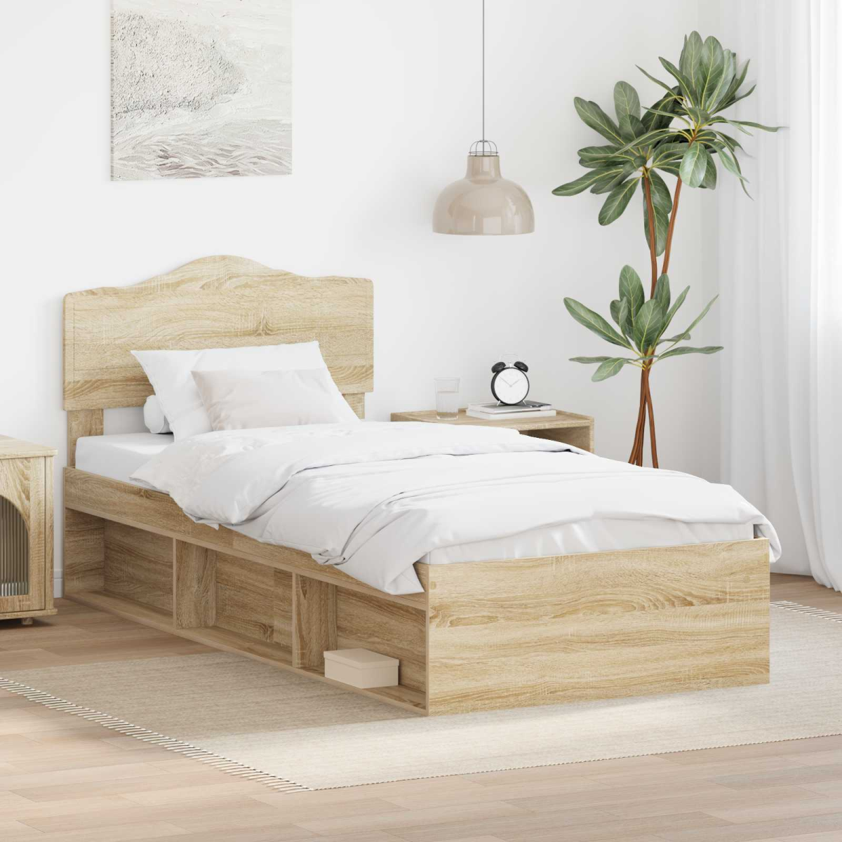 vidaXL Bed Frame with Headboard White 200 x 200 cm Solid Pine Wood - from vidaXL