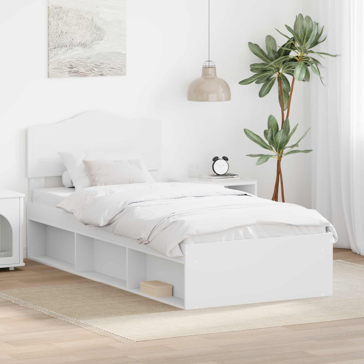 vidaXL Bed Frame with Headboard White 200 x 200 cm Solid Pine Wood - from vidaXL