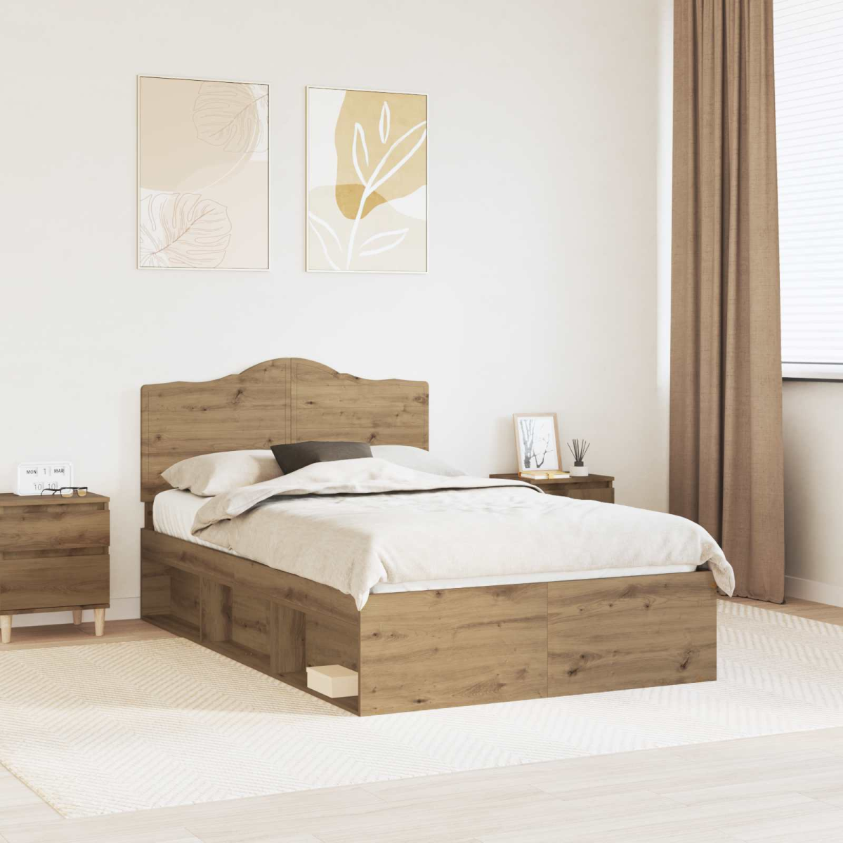 vidaXL Bed Frame with Headboard White 200 x 200 cm Solid Pine Wood - from vidaXL