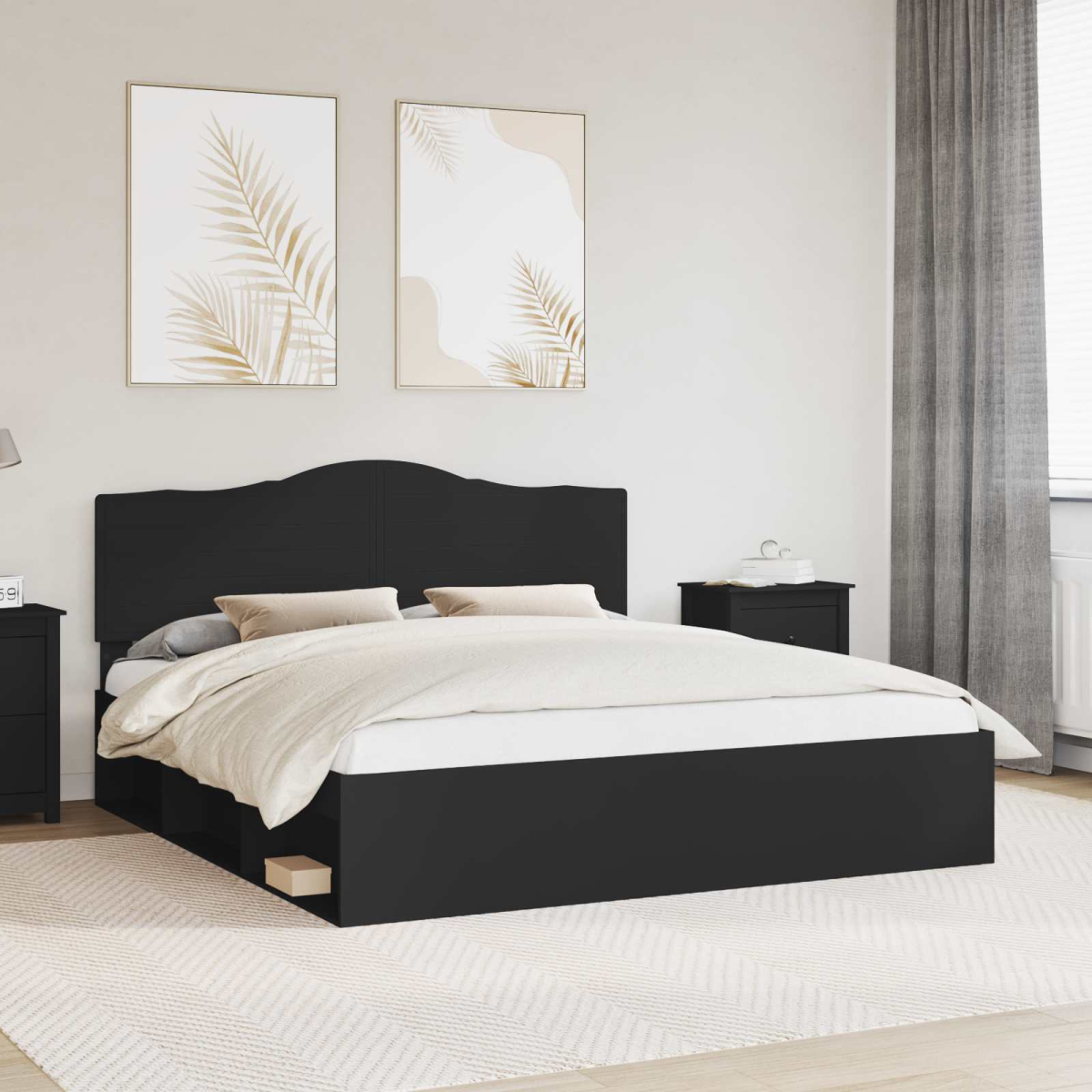 vidaXL Bed Frame with Headboard White 200 x 200 cm Solid Pine Wood - from vidaXL