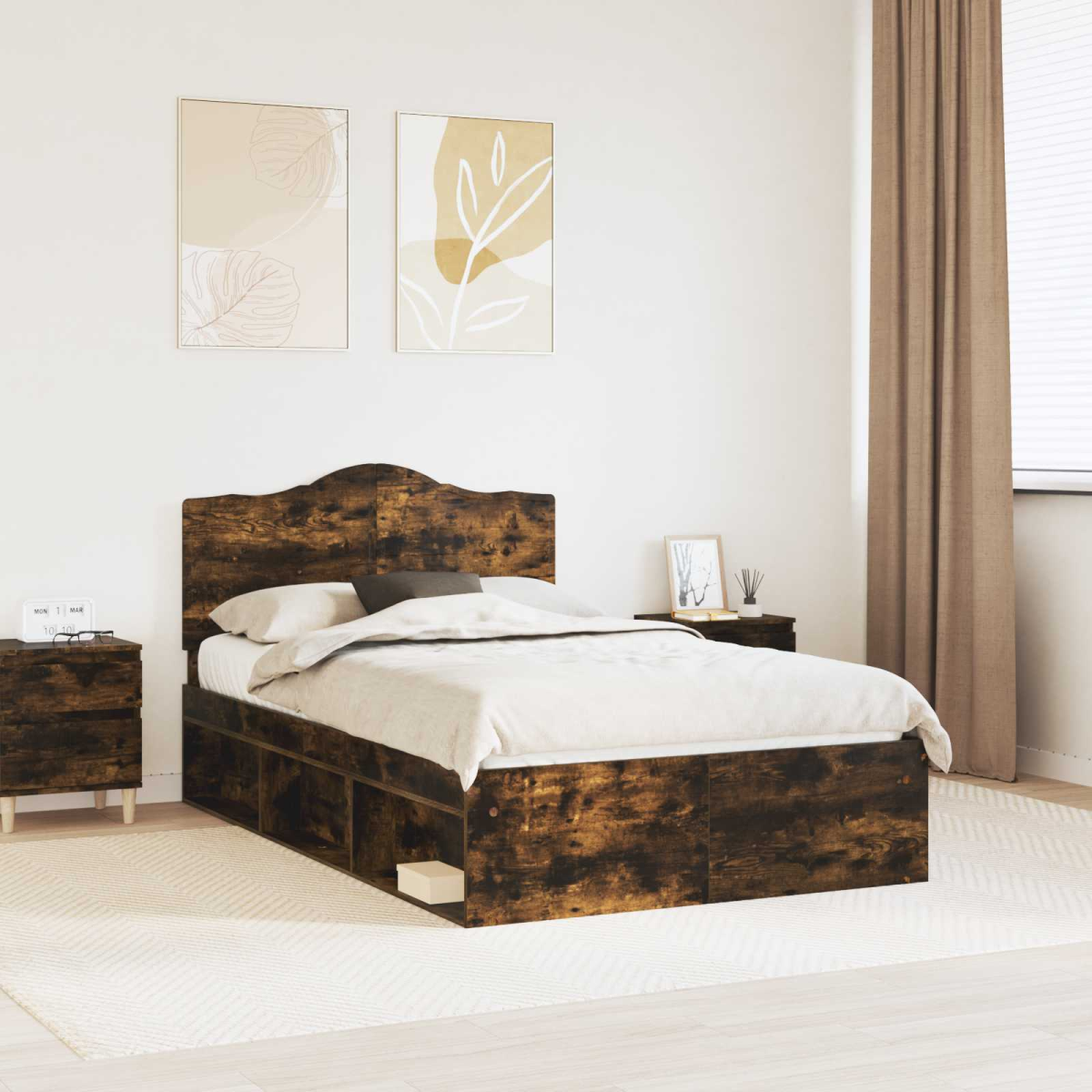 vidaXL Bed Frame with Headboard White 200 x 200 cm Solid Pine Wood - from vidaXL