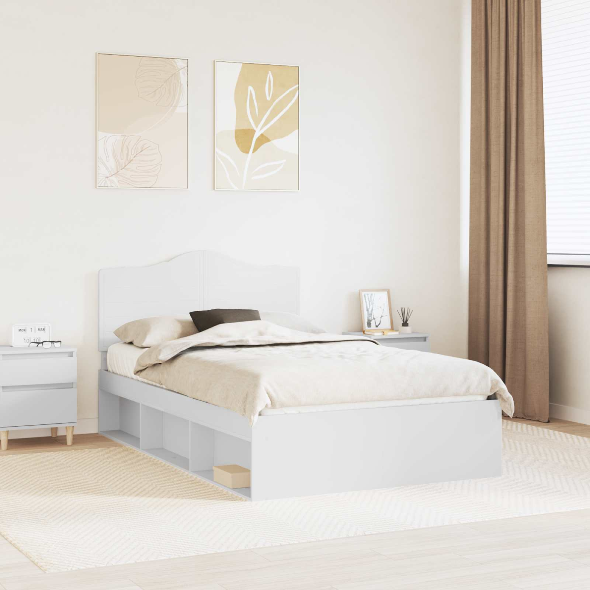 vidaXL Bed Frame with Headboard White 200 x 200 cm Solid Pine Wood - from vidaXL