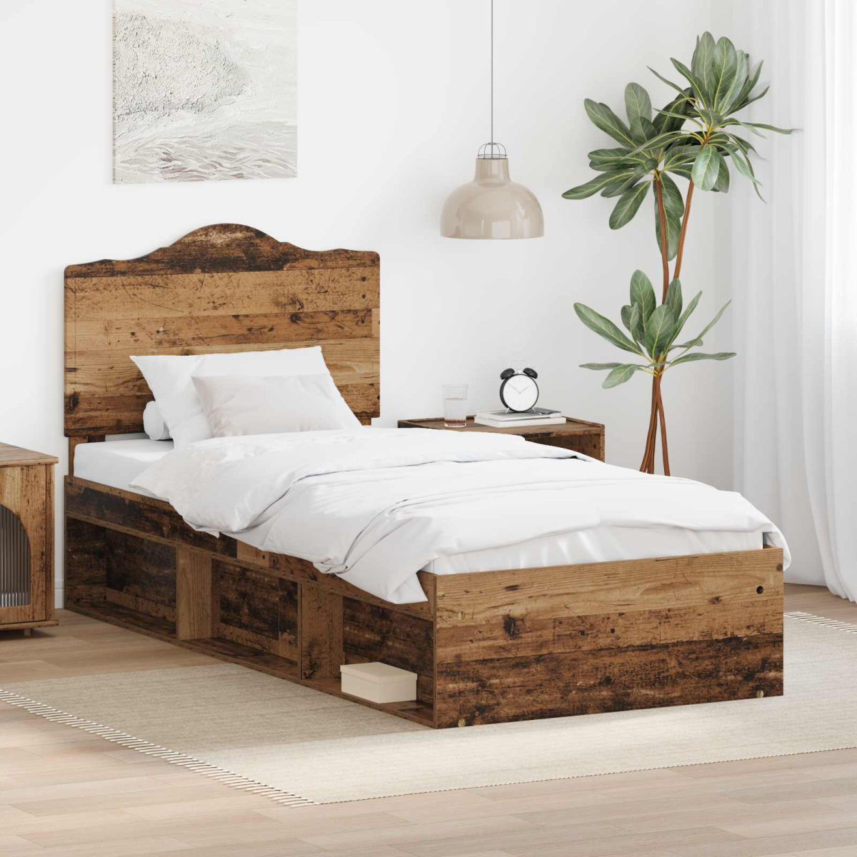 vidaXL Bed Frame with Headboard White 200 x 200 cm Solid Pine Wood - from vidaXL