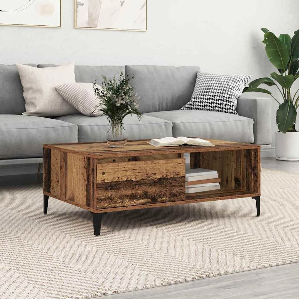 vidaXL Coffee Table 90x60x35cm Industrial Old Wood Weathered Finish With Storage Living Room by vidaXL