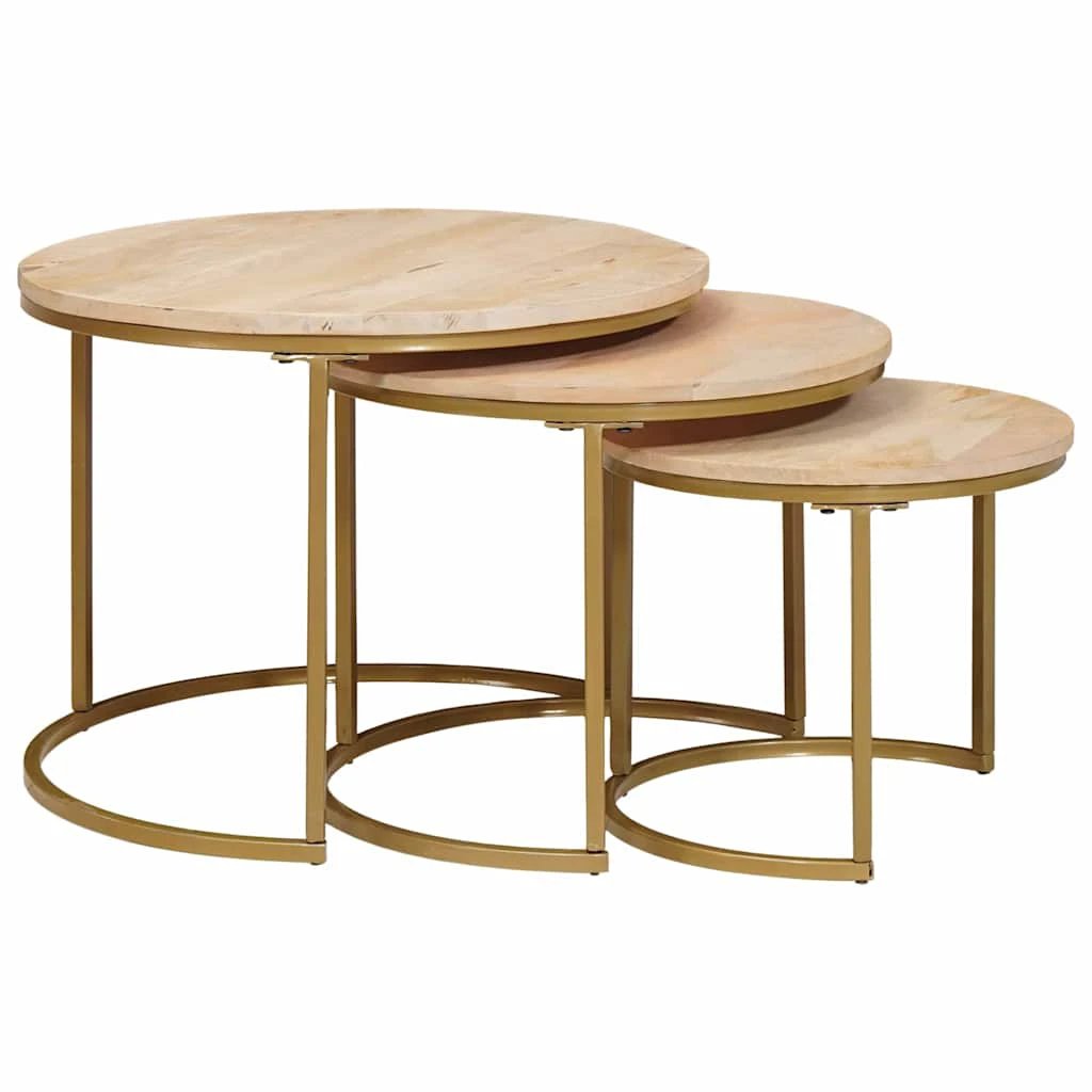 vidaXL Nesting Tables 3-Pc Mango Wood Steel by vidaXL