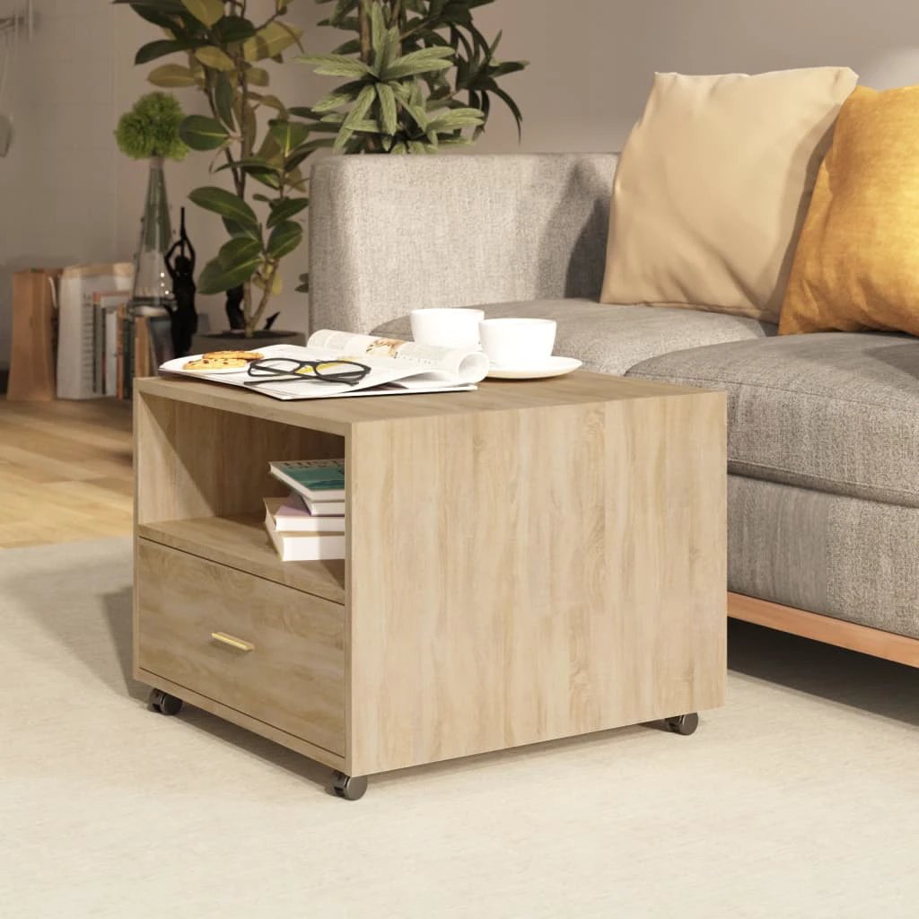 VidaXL Coffee Table 55x55x45cm Engineered Wood With Storage Drawer On Wheels For Living Room by vidaXL