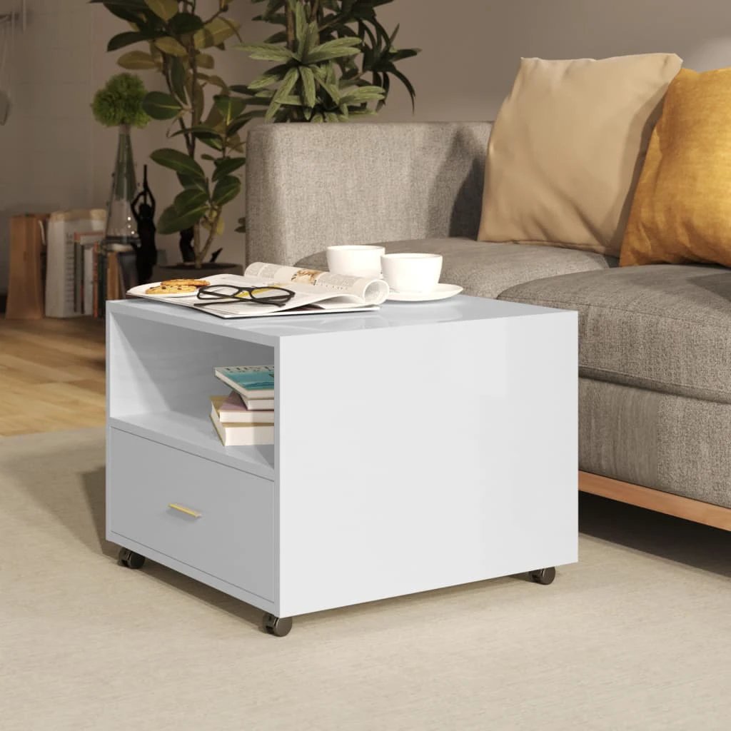 VidaXL Coffee Table 55x55x45cm Engineered Wood With Storage Drawer On Wheels For Living Room by vidaXL