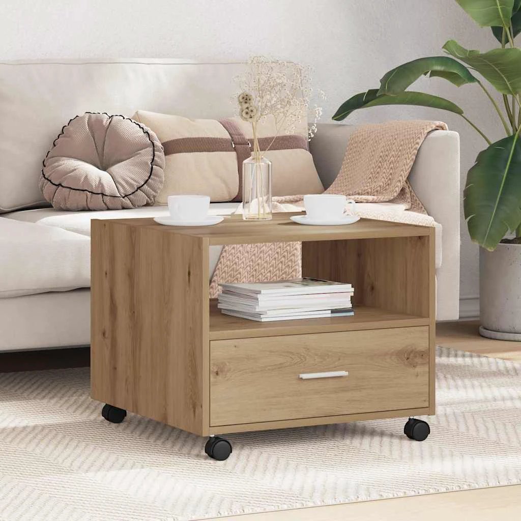 VidaXL Coffee Table 55x55x45cm Engineered Wood With Storage Drawer On Wheels For Living Room by vidaXL