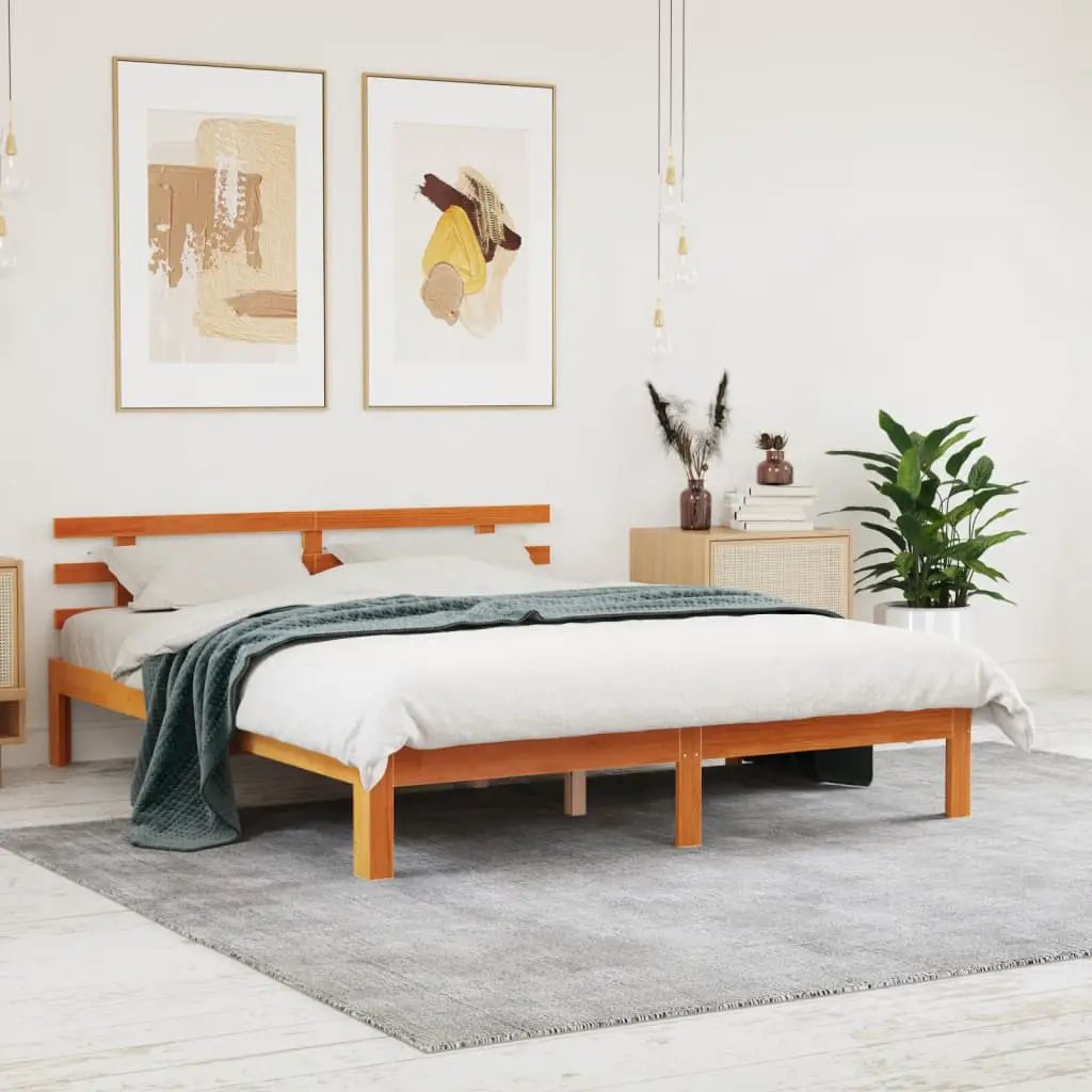 vidaXL vidaXL Bed Frame Wax Brown 203.5 x 205.5 x 69.5 cm Solid Wood Pine - Bed Frames