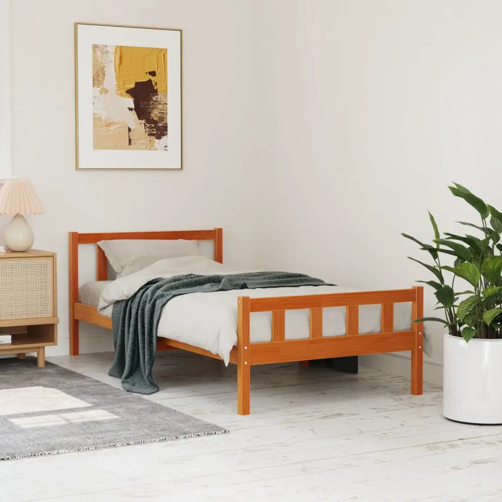 vidaXL vidaXL Bed Frame without Mattress Wax Brown 75x190 cm Small Single Solid Wood Pine - Bed Frames