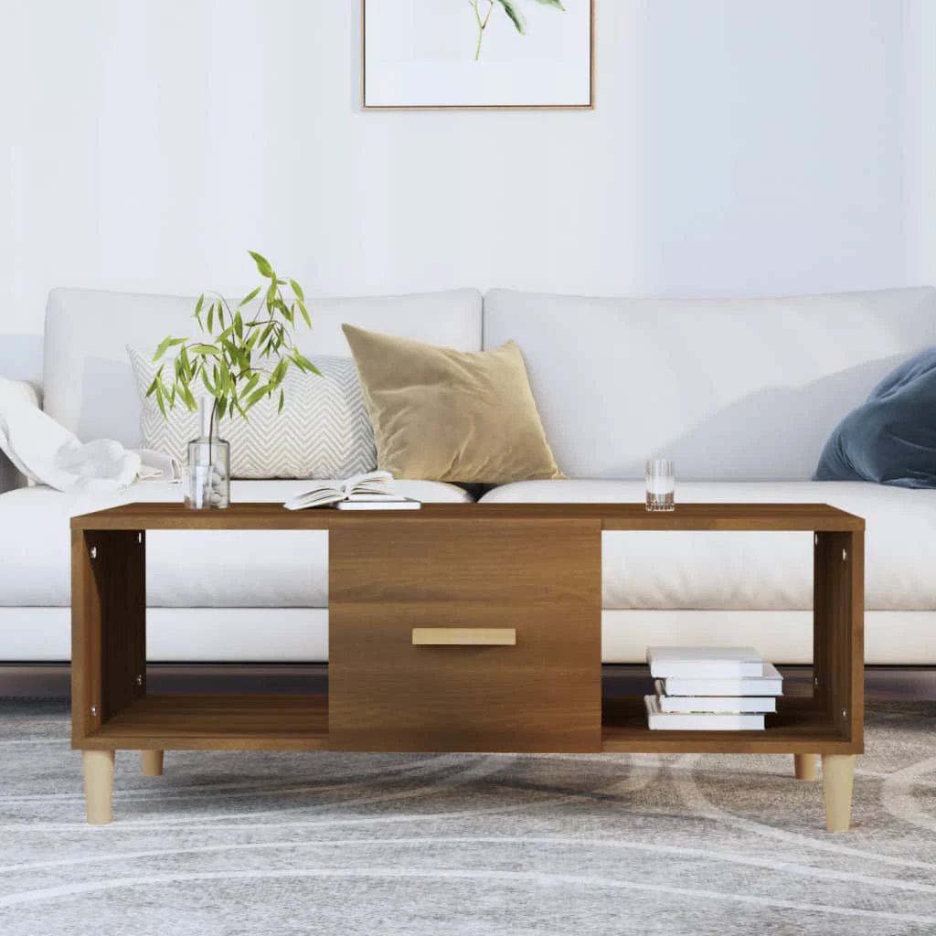 vidaXL VidaXL Coffee Table 102x50x40cm Smoked Oak Engineered Wood With Drawer And Shelf For Living Room Decor - Coffee Table