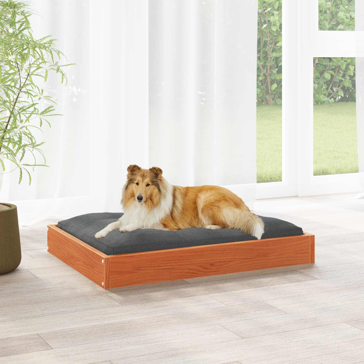 vidaXL Dog Bed | Natural Wood | Solid Pine Wood | 101.5x74x9 cm | Minimalistic - from vidaXL
