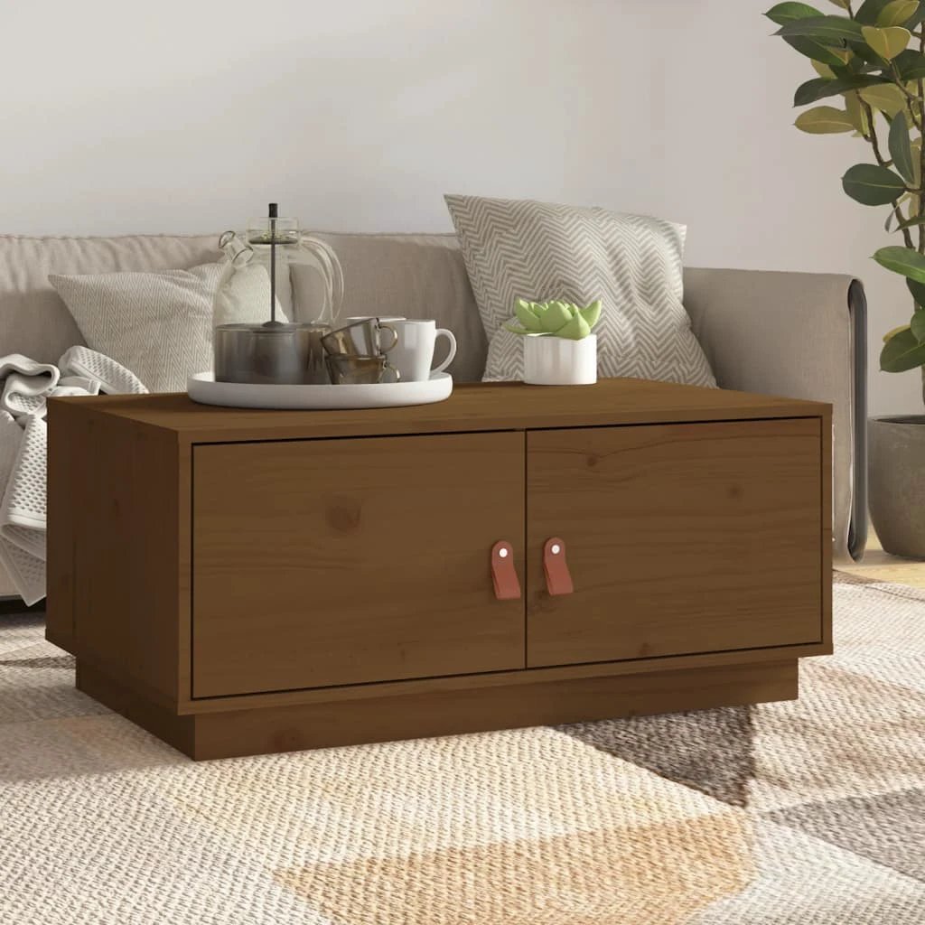 vidaXL VidaXL Coffee Table 80x50x35 Cm Solid Pine Storage Doors Living Room Decor For Modern Homes - Coffee Table