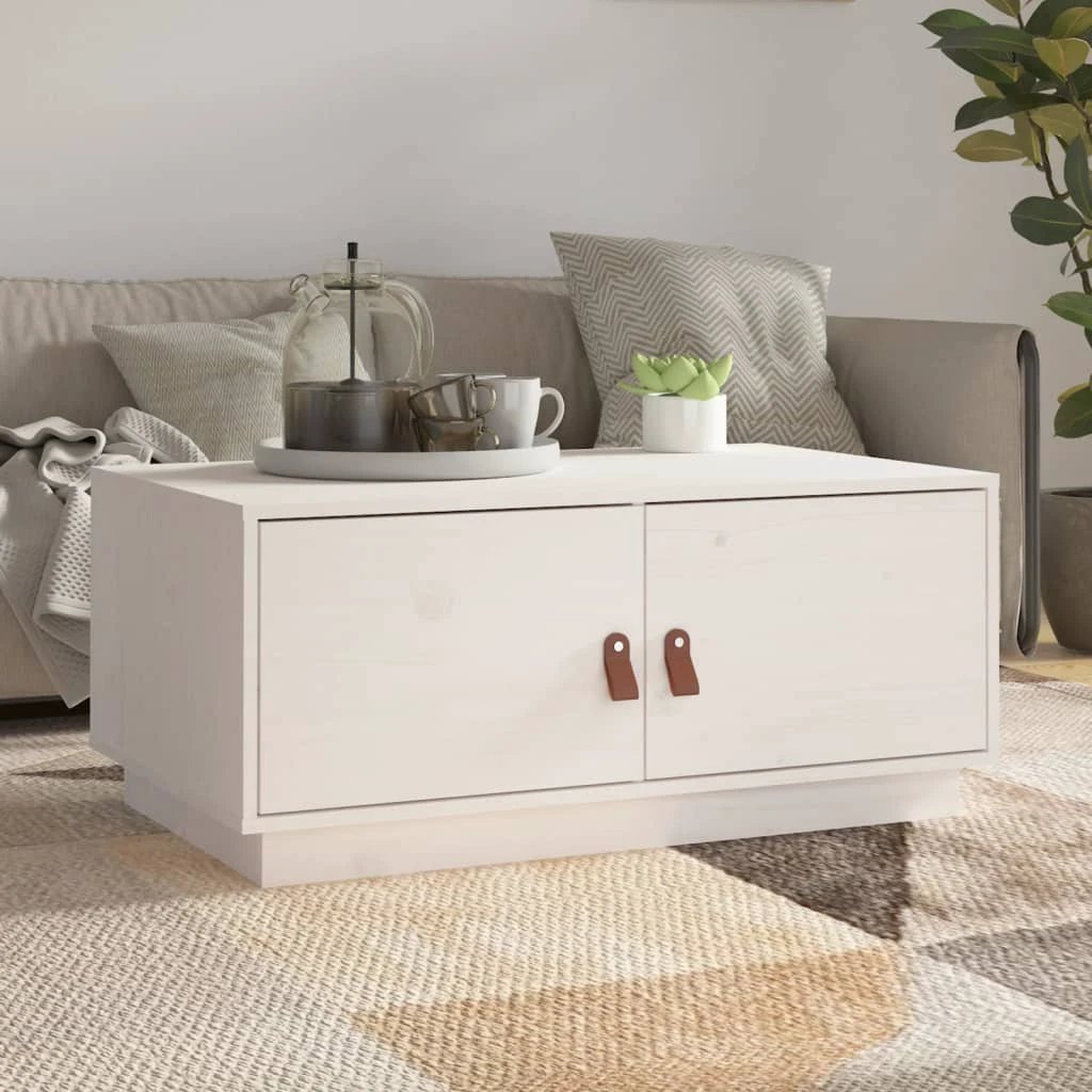 vidaXL VidaXL Coffee Table 80x50x35 Cm Solid Pine Storage Doors Living Room Decor For Modern Homes - Coffee Table