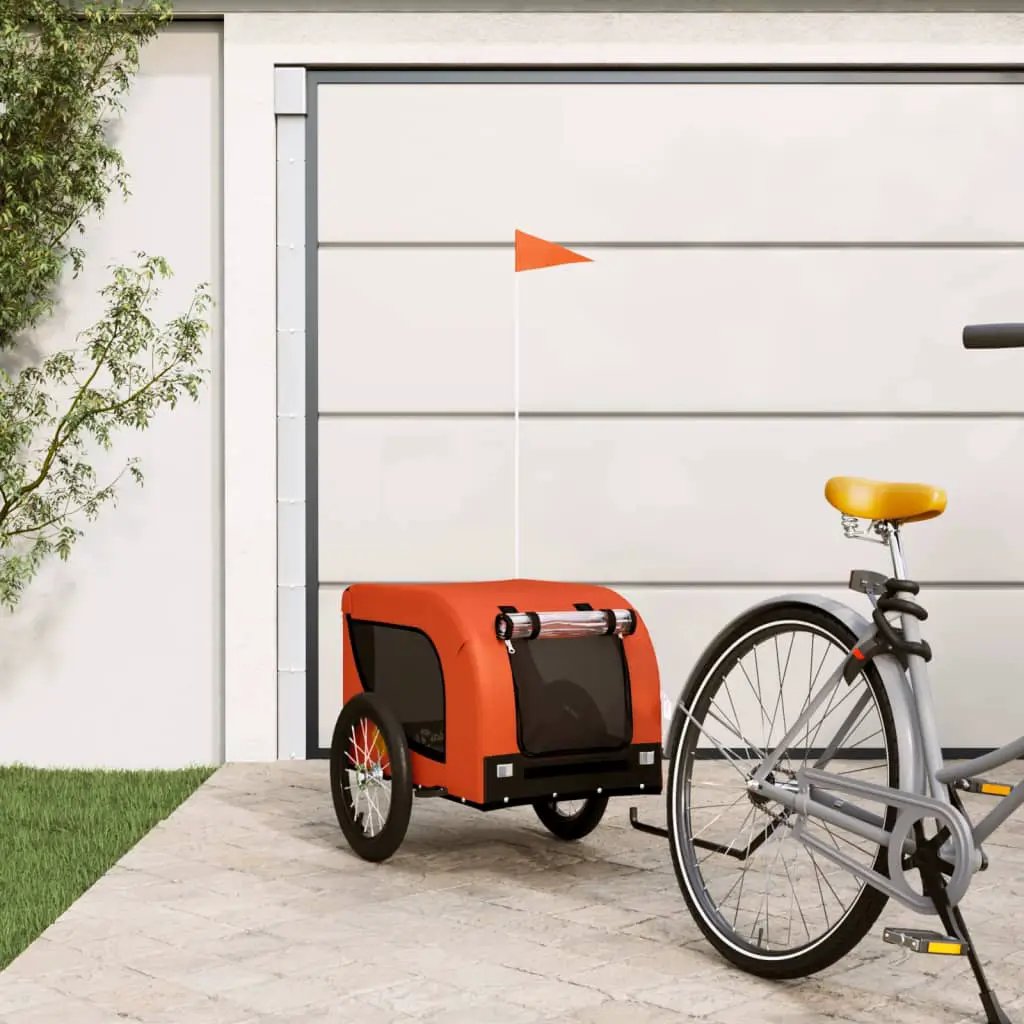 vidaXL Pet Bike Trailer Orange and Black Oxford Fabric and Iron - from vidaXL