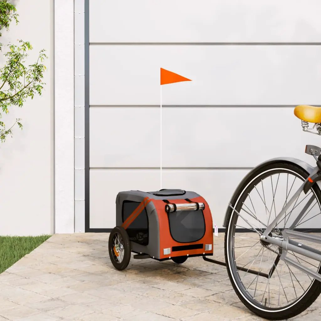vidaXL Pet Bike Trailer Orange and Grey Oxford Fabric and Iron - from vidaXL