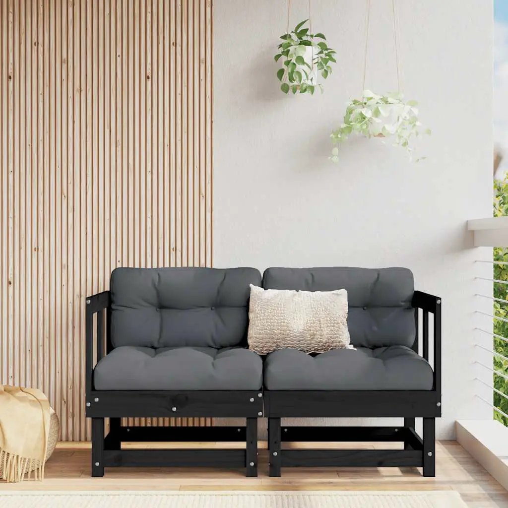 vidaXL vidaXL Corner Sofa with Cushions Black Solid Wood Pine - Garden Sofa Sets