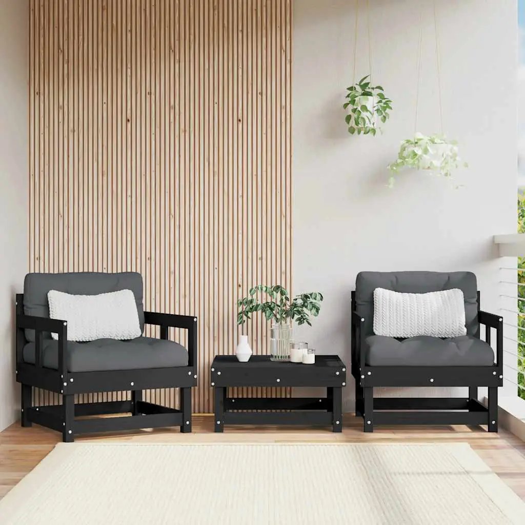 vidaXL vidaXL Corner Sofa with Cushions Black Solid Wood Pine - Garden Sofa Sets