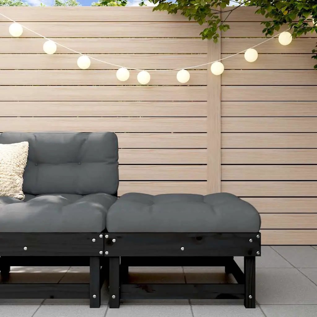 vidaXL vidaXL Corner Sofa with Cushions Black Solid Wood Pine - Garden Sofa Sets