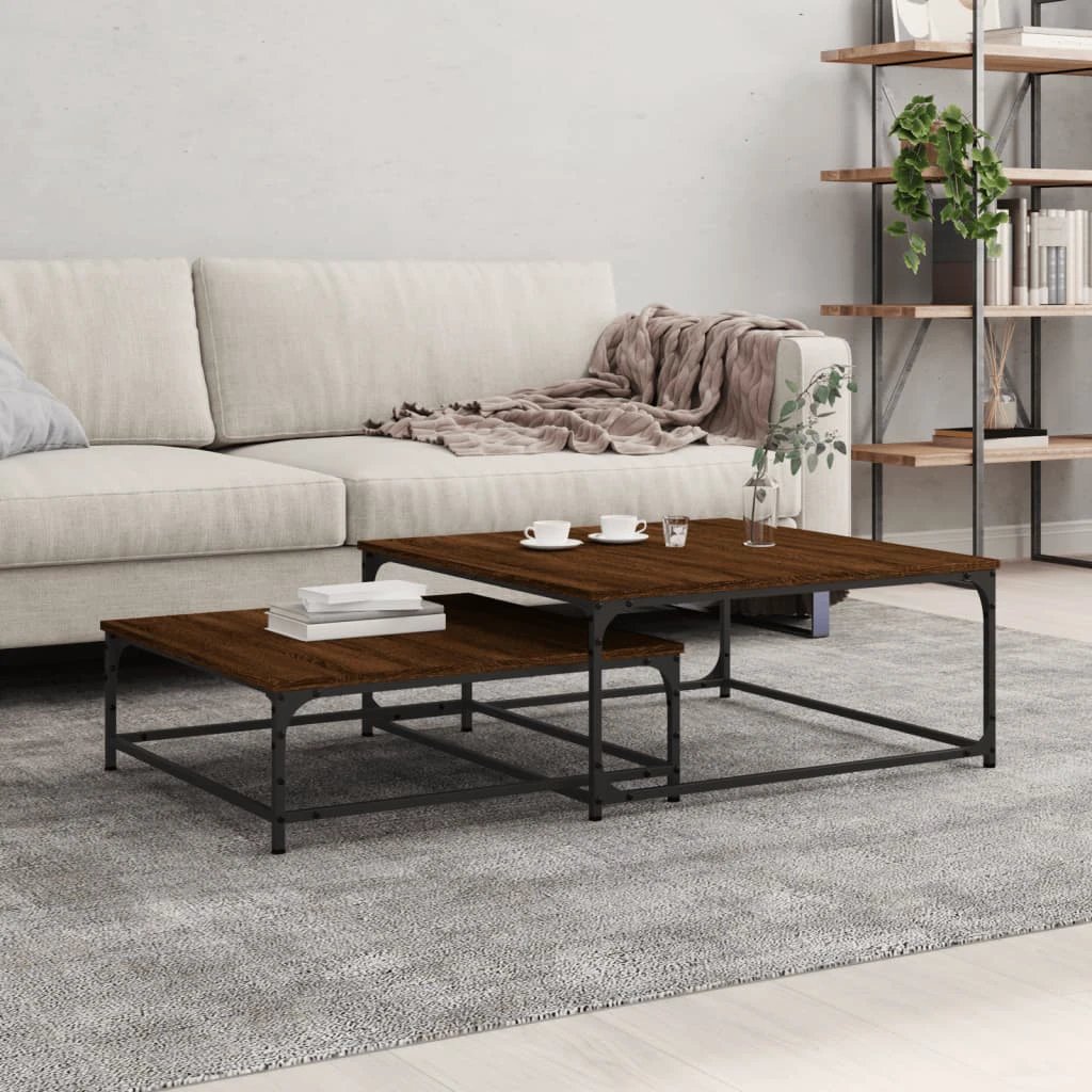 VidaXL Coffee Table 2pc Engineered Wood Steel by vidaXL