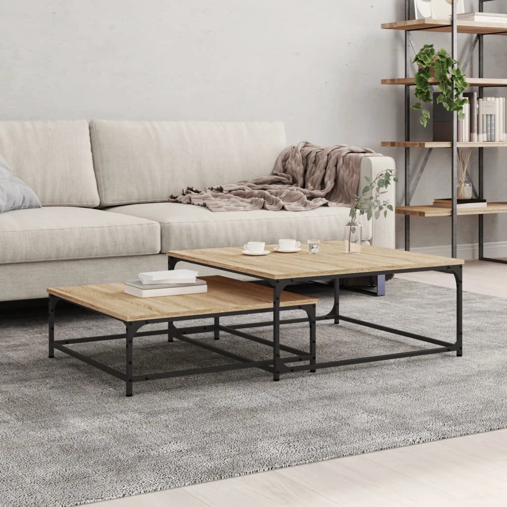 VidaXL Coffee Table 2pc Engineered Wood Steel by vidaXL