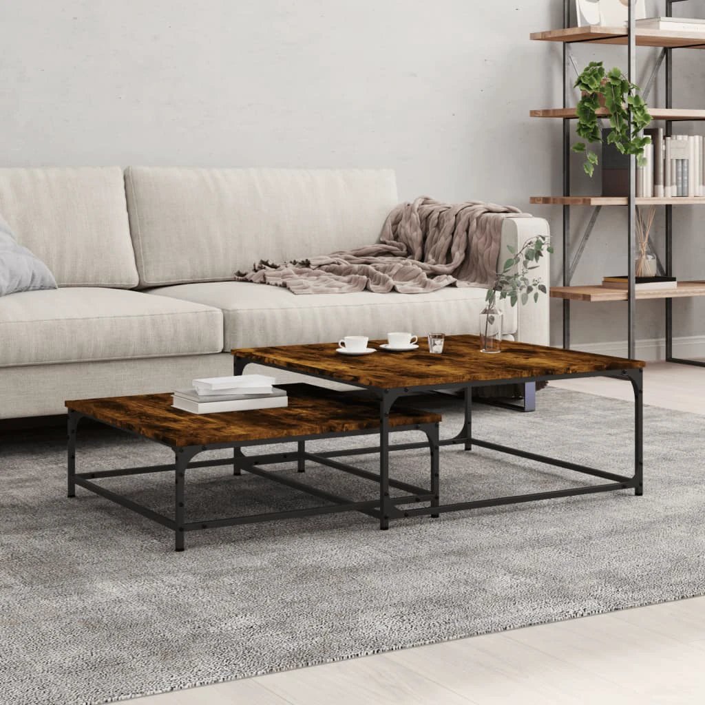 VidaXL Coffee Table 2pc Engineered Wood Steel by vidaXL