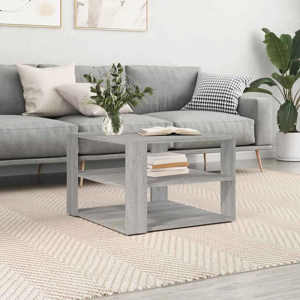 vidaXL Coffee Table 58 by 58 by 40 cm Black Oak Engineered Wood Modern Living Room Decor by vidaXL
