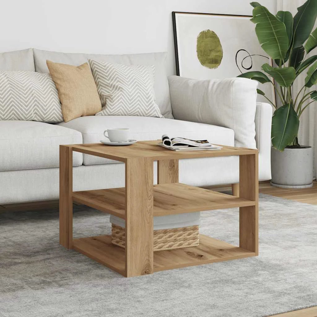 vidaXL Coffee Table 58 by 58 by 40 cm Black Oak Engineered Wood Modern Living Room Decor by vidaXL