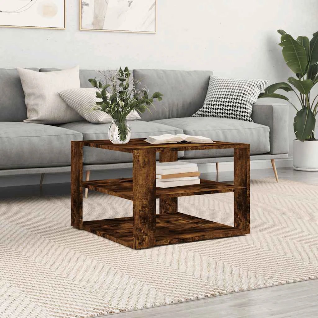 vidaXL vidaXL Coffee Table 58 by 58 by 40 cm Black Oak Engineered Wood Modern Living Room Decor - Coffee Table