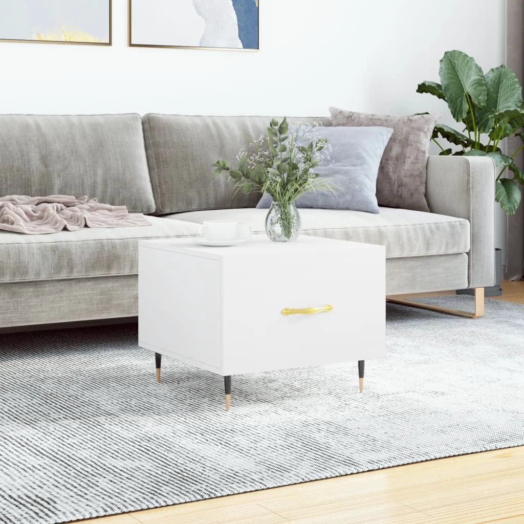 vidaXL Coffee Table 50x50x40 cm White Engineered Wood With Drawer And Storage For Living Room by vidaXL