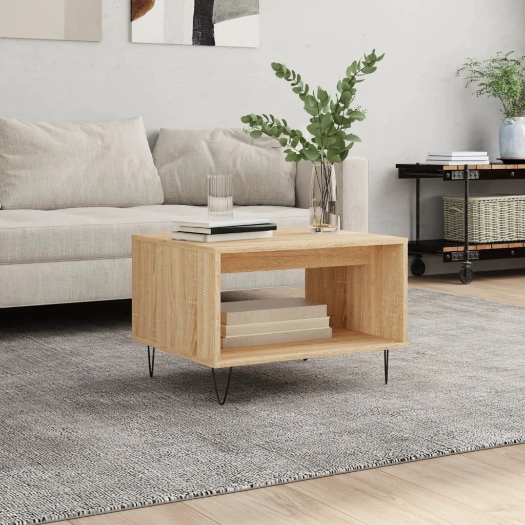 vidaXL Coffee Table 60x50x40 cm White Engineered Wood Open Shelf for Living Room by vidaXL