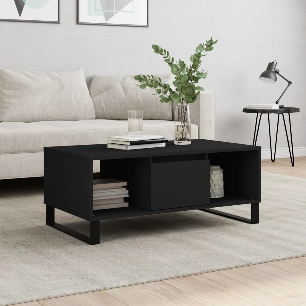 vidaXL VidaXL Coffee Table 90 x 50 x 36.5 cm Engineered Wood Black Oak Finish For Living Room - Coffee Table