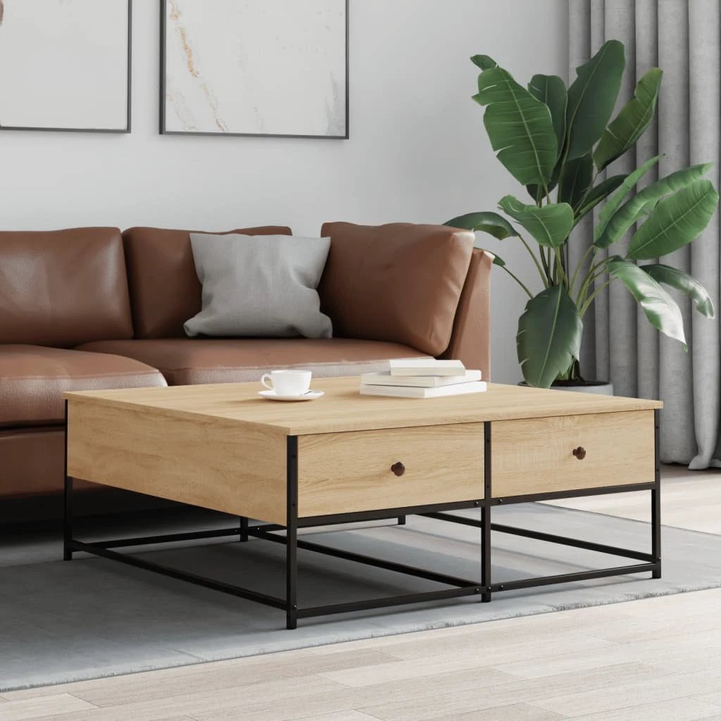 vidaXL Coffee Table 100x99x40 cm Engineered Wood With Drawers For Living Room Decor by vidaXL