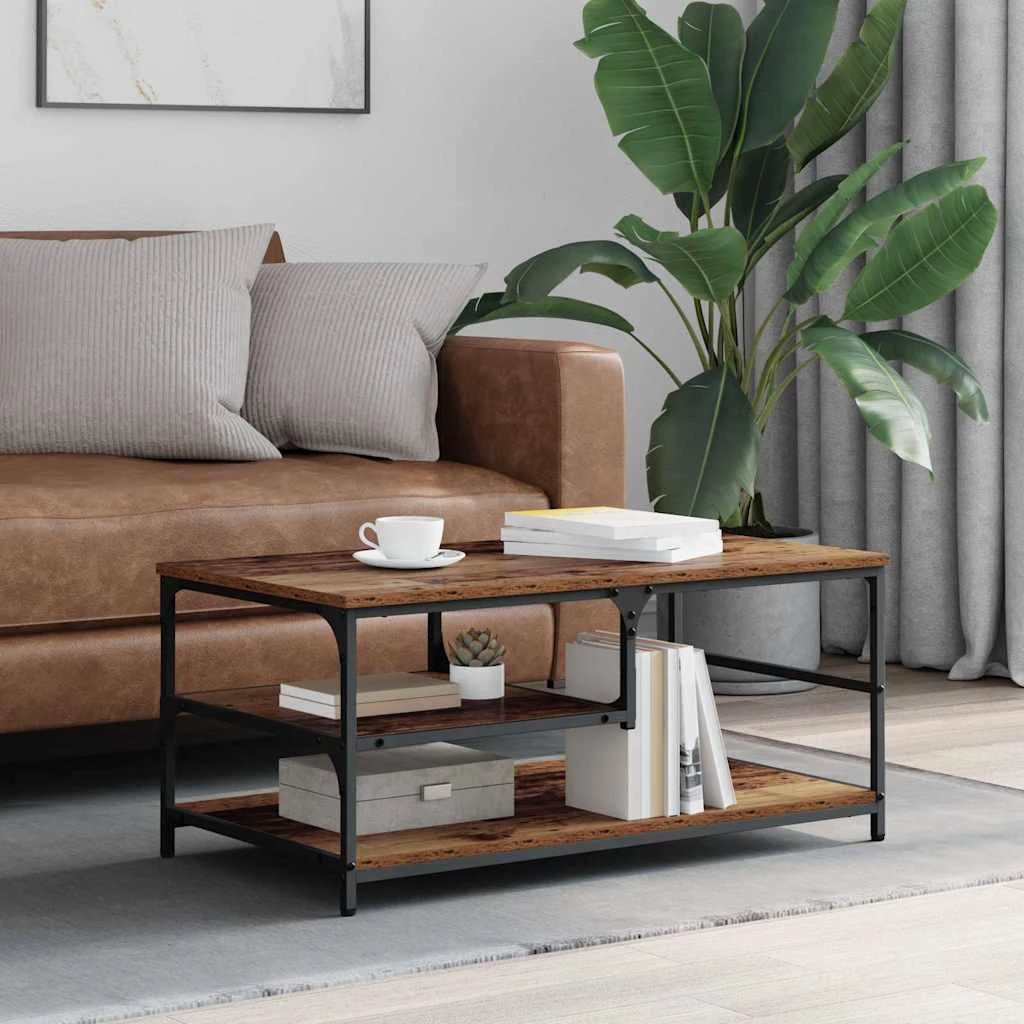 vidaXL VidaXL Coffee Table 90 x 49 x 40 cm Engineered Wood Rustic Industrial Two Tier Storage For Living Room - Coffee Table
