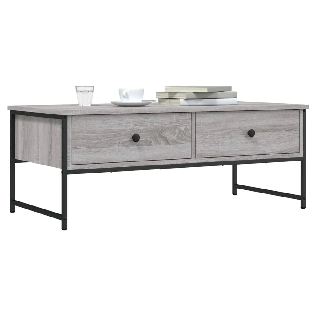 vidaXL VidaXL Coffee Table 101x49x39.5 Cm Engineered Wood Black Metal Frame Moisture Resistant Living Room - Coffee Table