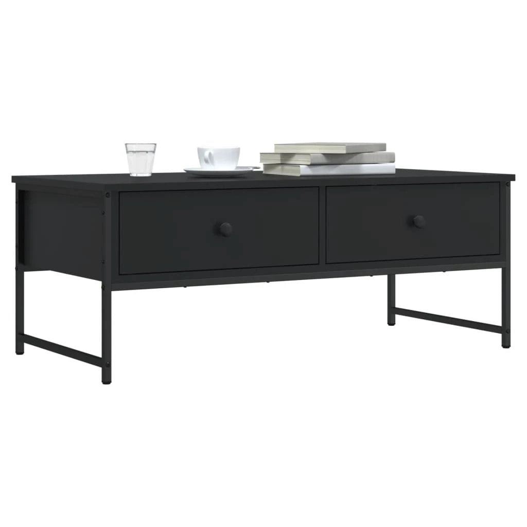 vidaXL VidaXL Coffee Table 101x49x39.5 Cm Engineered Wood Black Metal Frame Moisture Resistant Living Room - Coffee Table