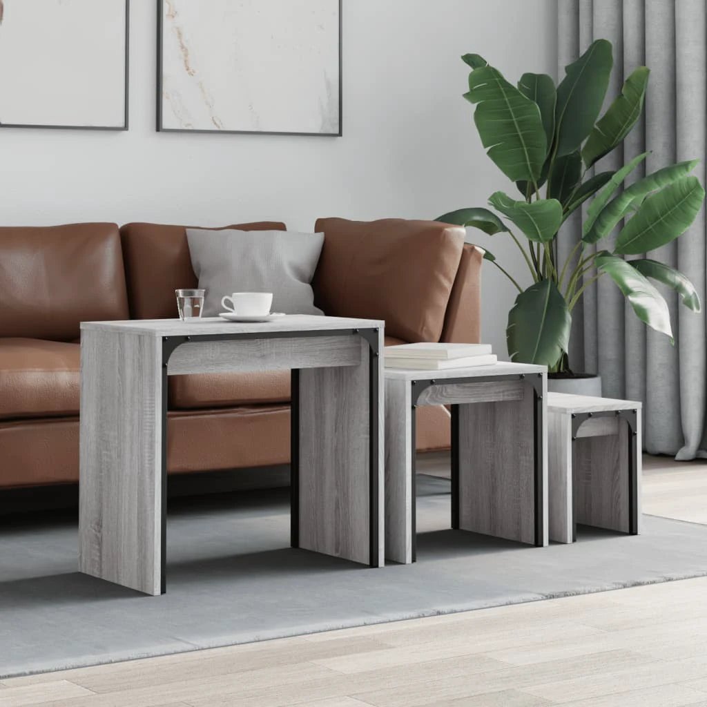 VidaXL Three Piece Nesting Coffee Tables Old Wood Engineered Wood Modern Living Room Decor by vidaXL