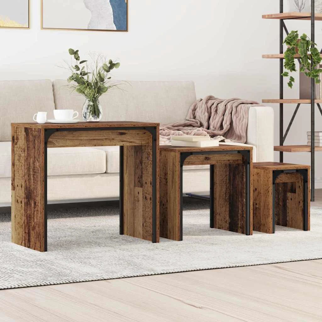 VidaXL Three Piece Nesting Coffee Tables Old Wood Engineered Wood Modern Living Room Decor by vidaXL