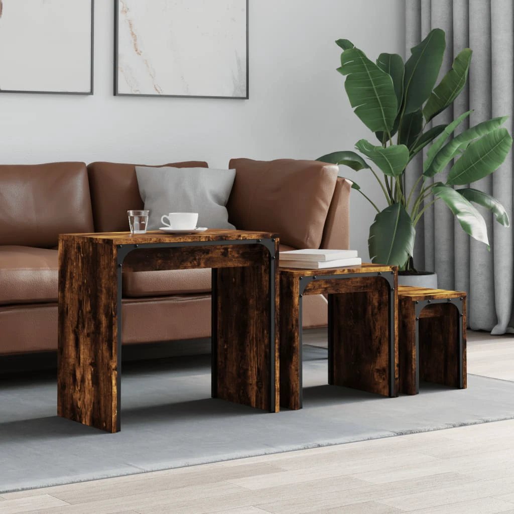 VidaXL Three Piece Nesting Coffee Tables Old Wood Engineered Wood Modern Living Room Decor by vidaXL