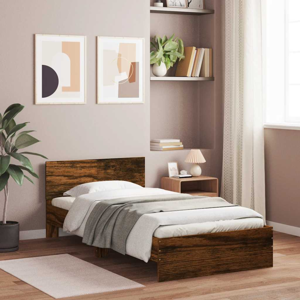 vidaXL Bed Frame with Headboard Old Wood 90 x 200 cm Engineered Wood - from vidaXL